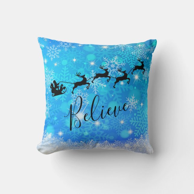 Santa Claus and his Flying Reindeer - Believe Cushion (Front)