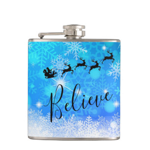 Santa Claus and his Flying Reindeer - Believe Hip Flask