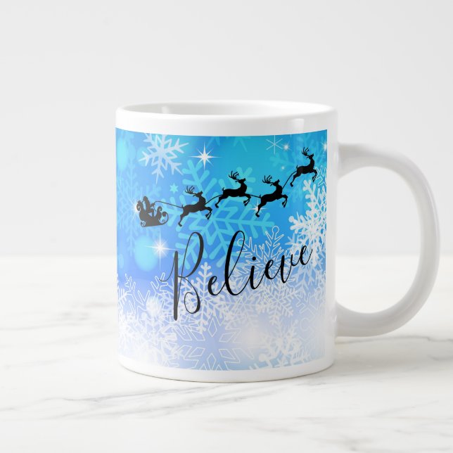 Santa Claus and his Flying Reindeer - Believe Large Coffee Mug (Right)