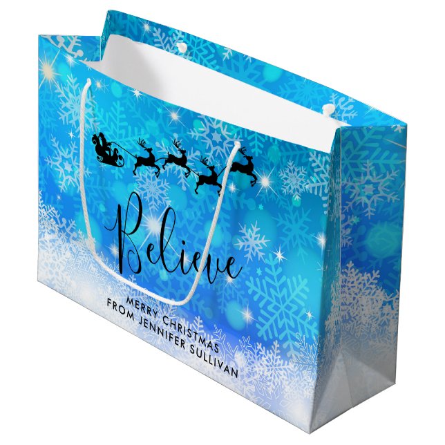 Santa Claus and his Flying Reindeer - Believe Large Gift Bag (Front Angled)