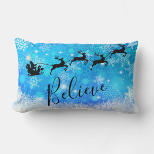 Santa Claus and his Flying Reindeer - Believe Lumbar Cushion