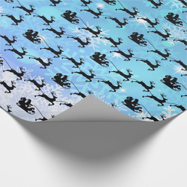 Santa Claus and his Flying Reindeer Christmas Wrapping Paper (Corner)