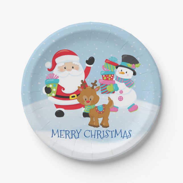 Santa Claus And His Friends Paper Plate (Front)