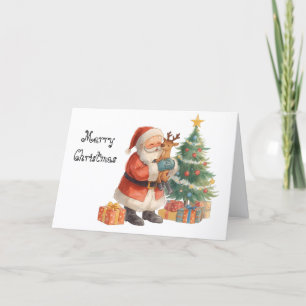 Santa Claus and his helper & whimsical Christmas Card