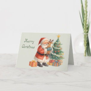 Santa Claus and his helper & whimsical Christmas Card