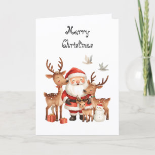 Santa Claus and his helpers. Whimsical Christmas Card