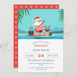 Santa Claus and His Pug on a Surfboard         Invitation