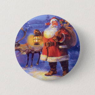 Santa Claus and his reindeer 6 Cm Round Badge