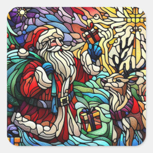 Santa Claus and His Reindeer Bearing Gifts Square Sticker