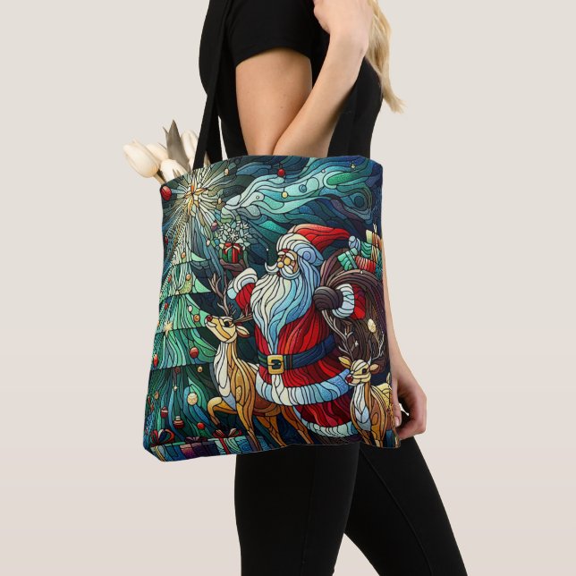 Santa Claus and His Reindeer Bearing Gifts Tote Bag (Close Up)
