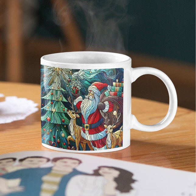 Santa Claus and His Reindeer Bearing Gifts Two-Tone Coffee Mug (Creator Uploaded)