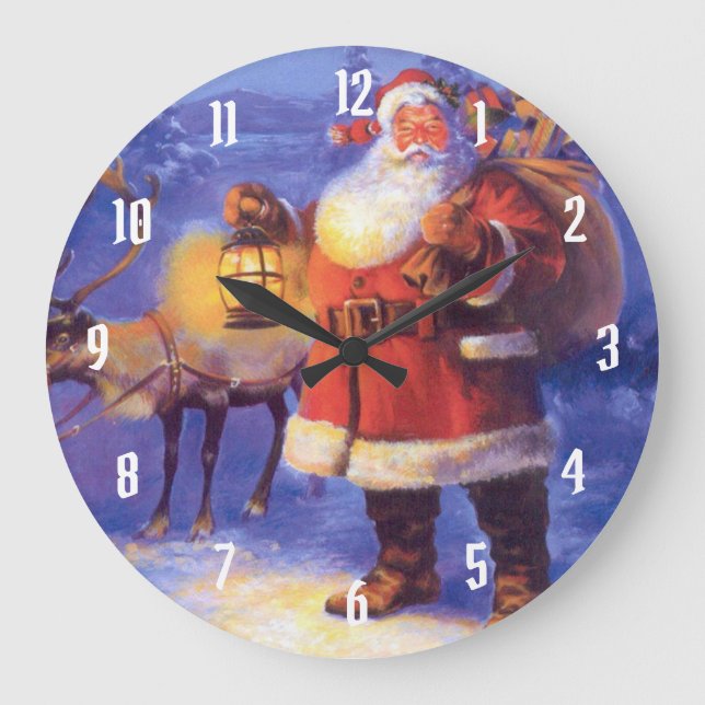 Santa Claus and his reindeer Large Clock (Front)