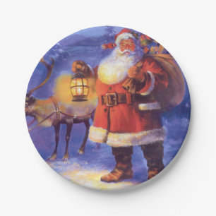 Santa Claus and his reindeer Paper Plate