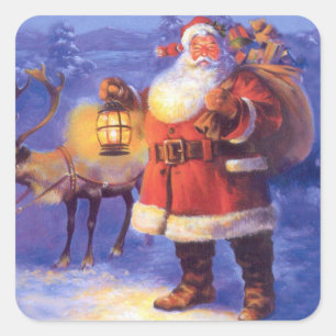 Santa Claus and his reindeer Square Sticker