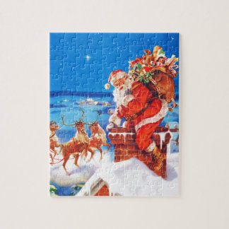 Santa Claus and his Reindeer Up on the Rooftop Jigsaw Puzzle