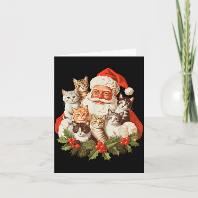 Santa Claus And Kittens Cats Christmas  Card (Front)
