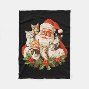 Santa Claus And Kittens Cats Christmas  Fleece Blanket