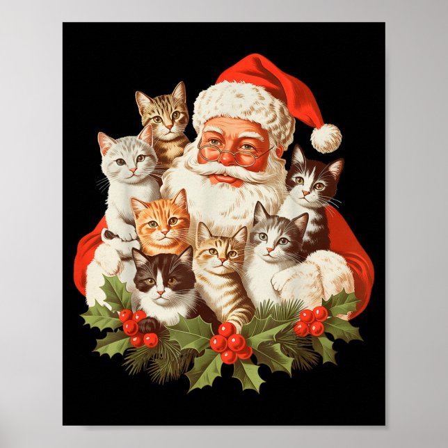 Santa Claus And Kittens Cats Christmas  Poster (Front)