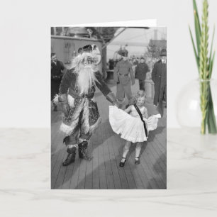 Santa Claus and Little Girl on Deck, 1925 Holiday Card