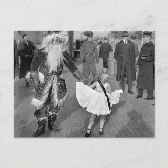 Santa Claus and Little Girl on Deck, 1925 Holiday Postcard (Front)