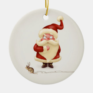 Santa Claus and Mouse reindeer Ceramic Tree Decoration