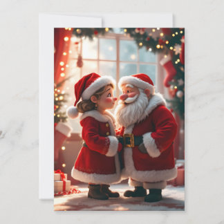 Santa Claus and Mrs. Claus celebrate X-Mas, fun  Holiday Card
