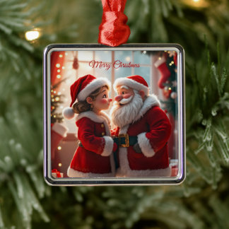 Santa Claus and Mrs. Claus celebrate X-Mas, fun Metal Ornament