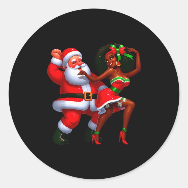 Santa Claus And Mrs Claus Dancing Melanin Christma Classic Round Sticker (Front)