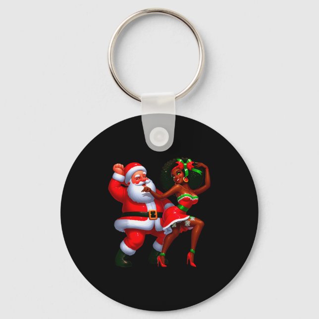 Santa Claus And Mrs Claus Dancing Melanin Christma Key Ring (Front)