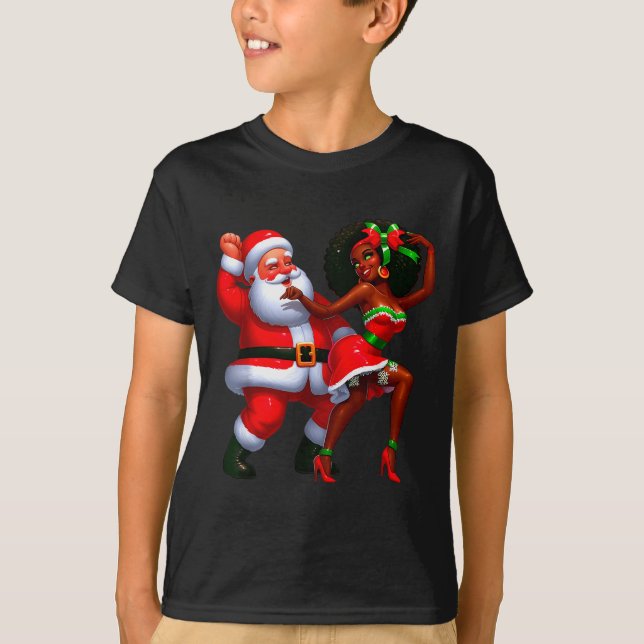 Santa Claus And Mrs Claus Dancing Melanin Christma T-Shirt (Front)