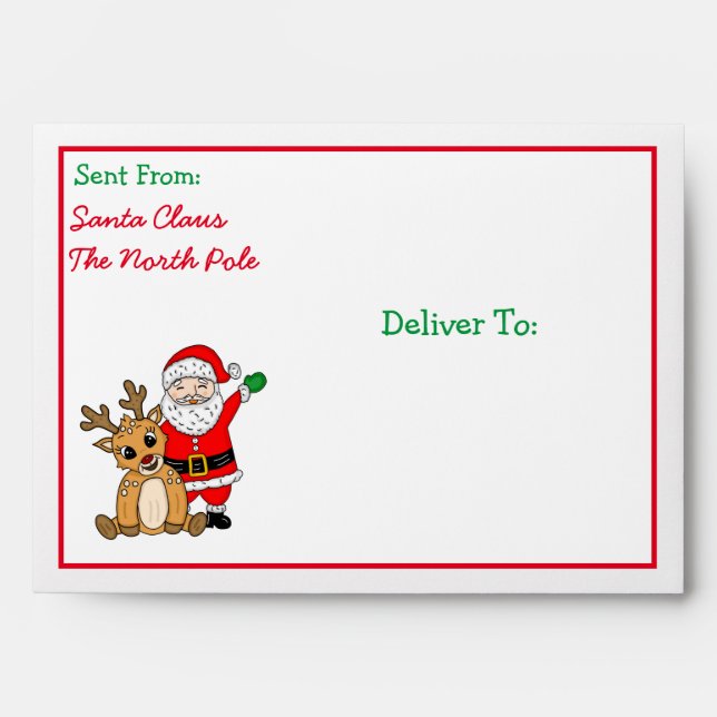 Santa Claus and North Pole Sign Christmas Envelope (Front)