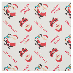 Santa Claus and penguin personalised Christmas Fabric