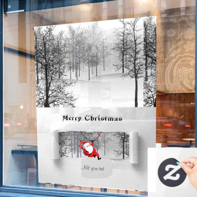 Santa Claus and Pine Trees with Snow Illustration  (Cafe Window)