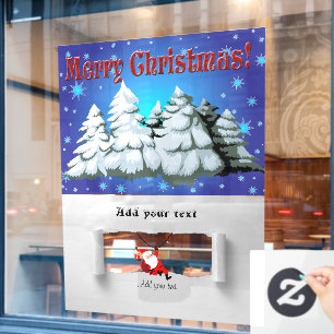 Santa Claus and Pine Trees with Snow Illustration