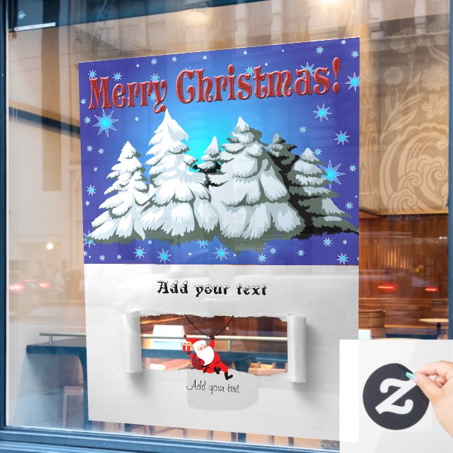 Santa Claus and Pine Trees with Snow Illustration (Cafe Window)