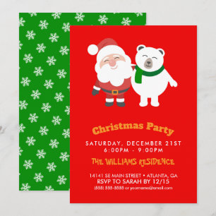 Santa Claus and Polar Bear Cartoon      Invitation