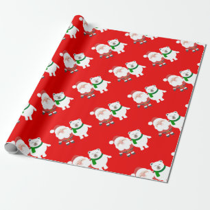 Santa Claus and Polar Bear Cartoon Wrapping Paper