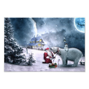 Santa Claus and Polar Bear Photo Print