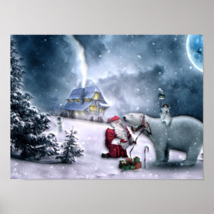 Santa Claus and Polar Bear Poster