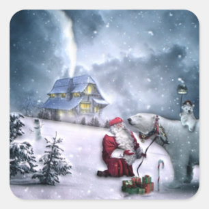 Santa Claus and Polar Bear Square Sticker