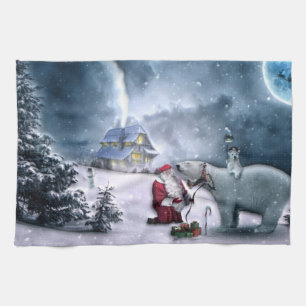 Santa Claus and Polar Bear Tea Towel
