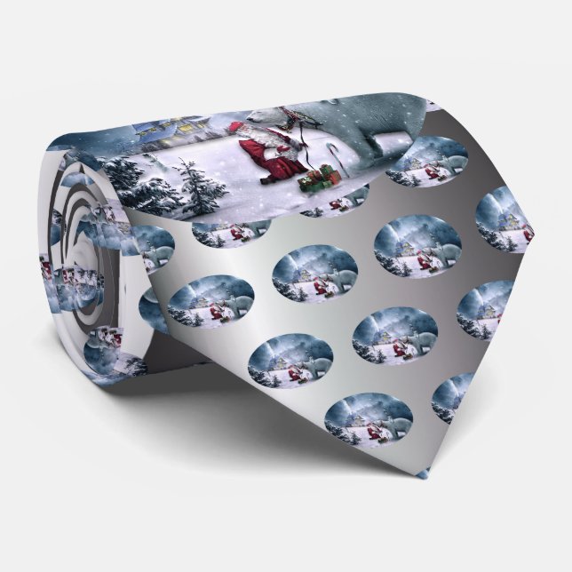Santa Claus and Polar Bear Tie (Rolled)