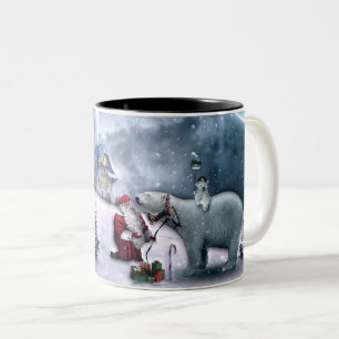 Santa Claus and Polar Bear Two-Tone Coffee Mug