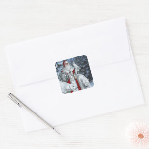 Santa Claus and Polar Bears Christmas Holiday Square Sticker