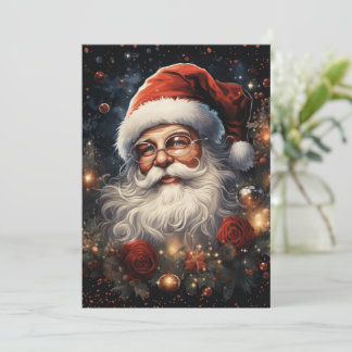 Santa Claus and Red Roses Holiday Card