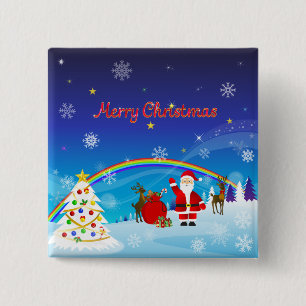 Santa Claus and Reindeer 15 Cm Square Badge