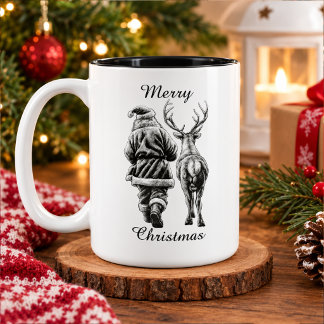 Santa Claus and Reindeer Christmas Two-Tone Coffee Mug