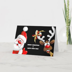 Santa claus and reindeer Folded Holiday Card