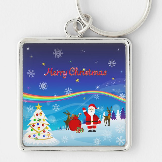 Santa Claus and Reindeer Key Ring (Front)