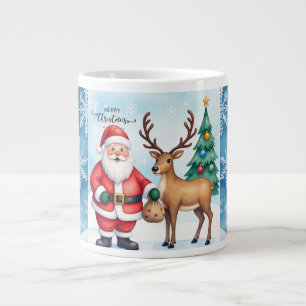 Santa Claus and Reindeer, Merry Christmas Large Coffee Mug